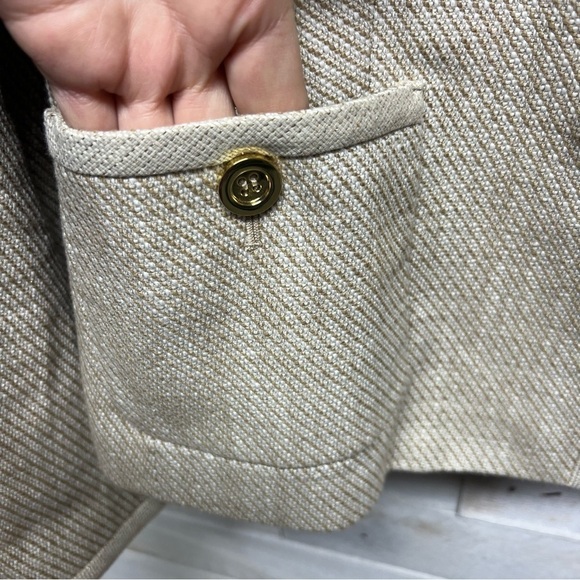 Talbots Cotton Textured Single Breasted Blazer Jacket Women Size 8 Beige Pockets - Picture 4 of 12